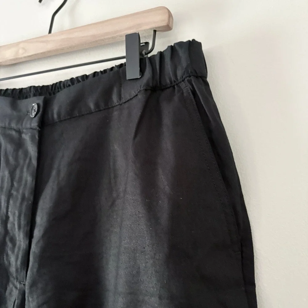 Banana Republic Pants Tapered High-Rise Large Black Linen Blend Elastic Waist
